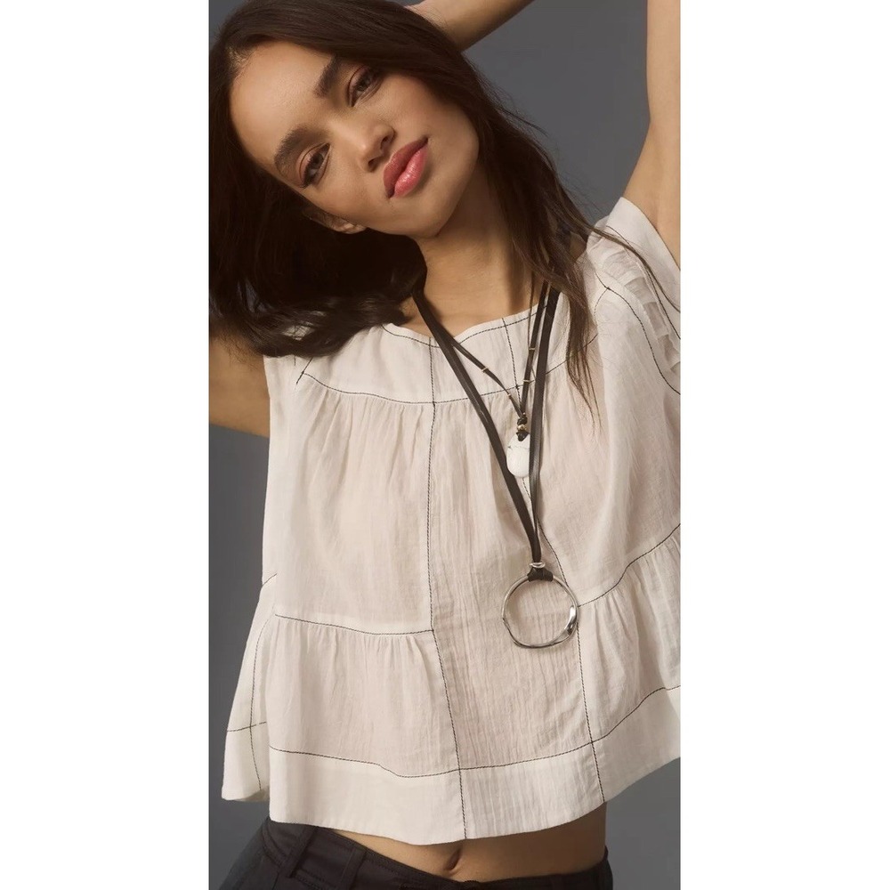 Anthropologie Womens Cap-Sleeve Babydoll Top Sz S Peasant Boho Dainty Romantic